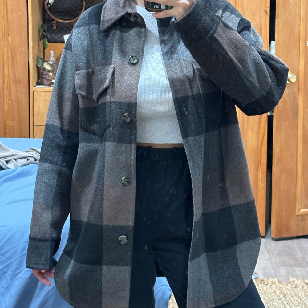 OAK + FORT Plaid Utility Jacket - Black and Brown